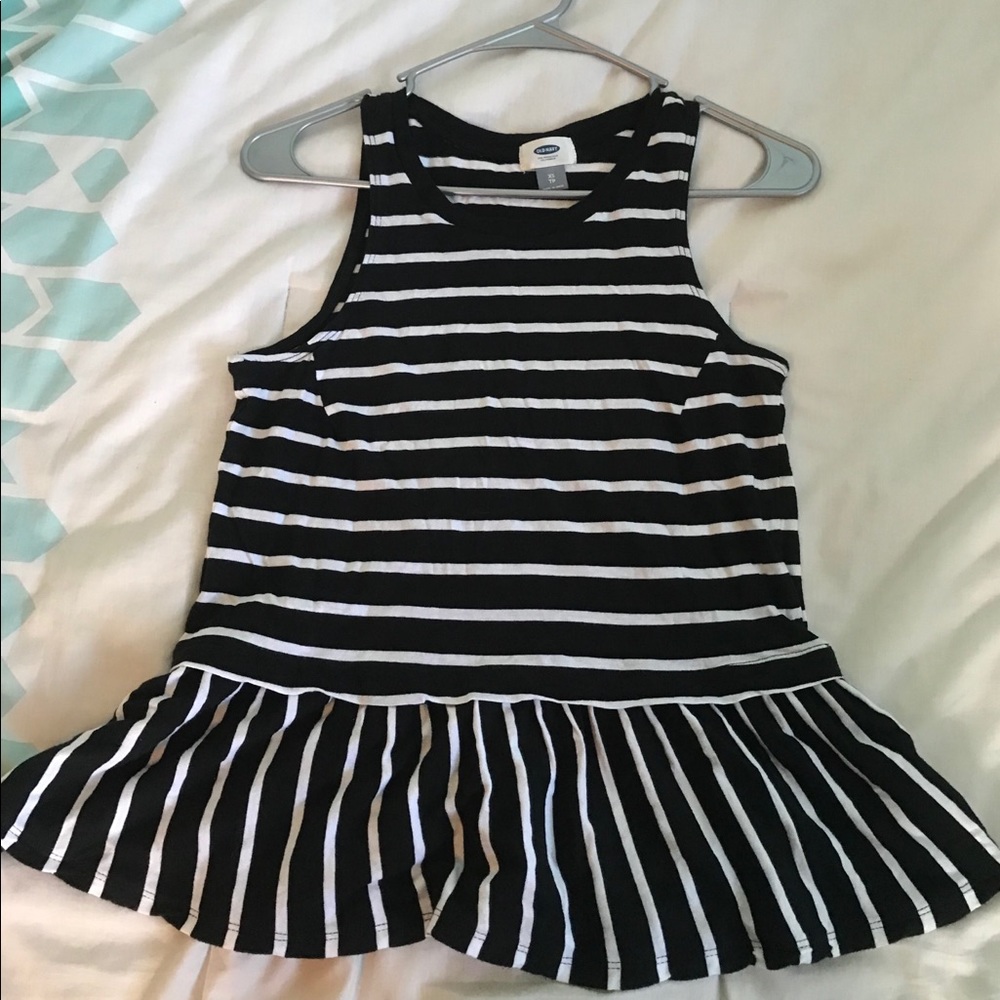 Old Navy Black and White Striped Peplum Top in XS